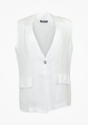 LINEN BOYFRIEND VEST (WHITE) - PISTACHE