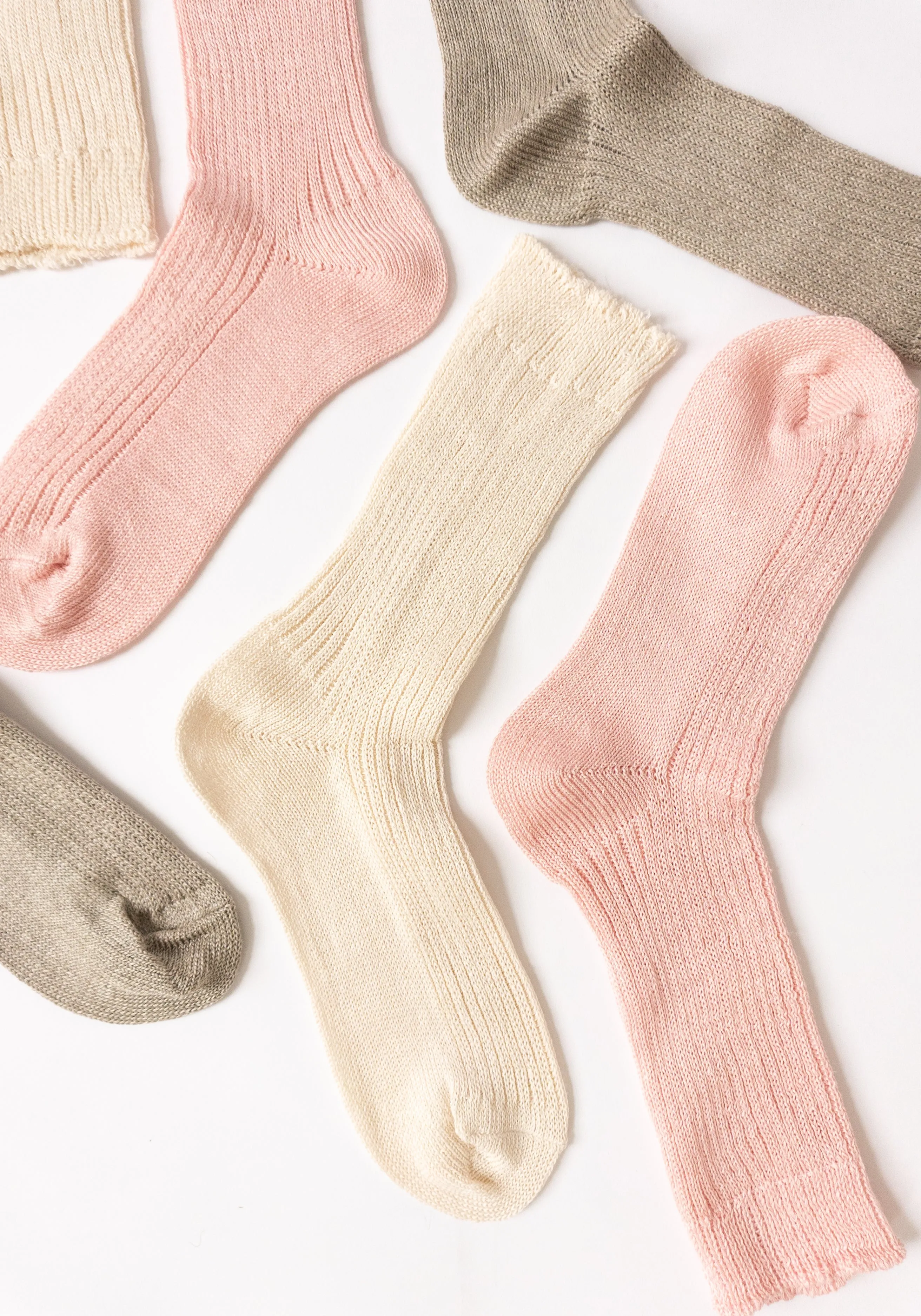 Linen Ribbed Socks in Blossom