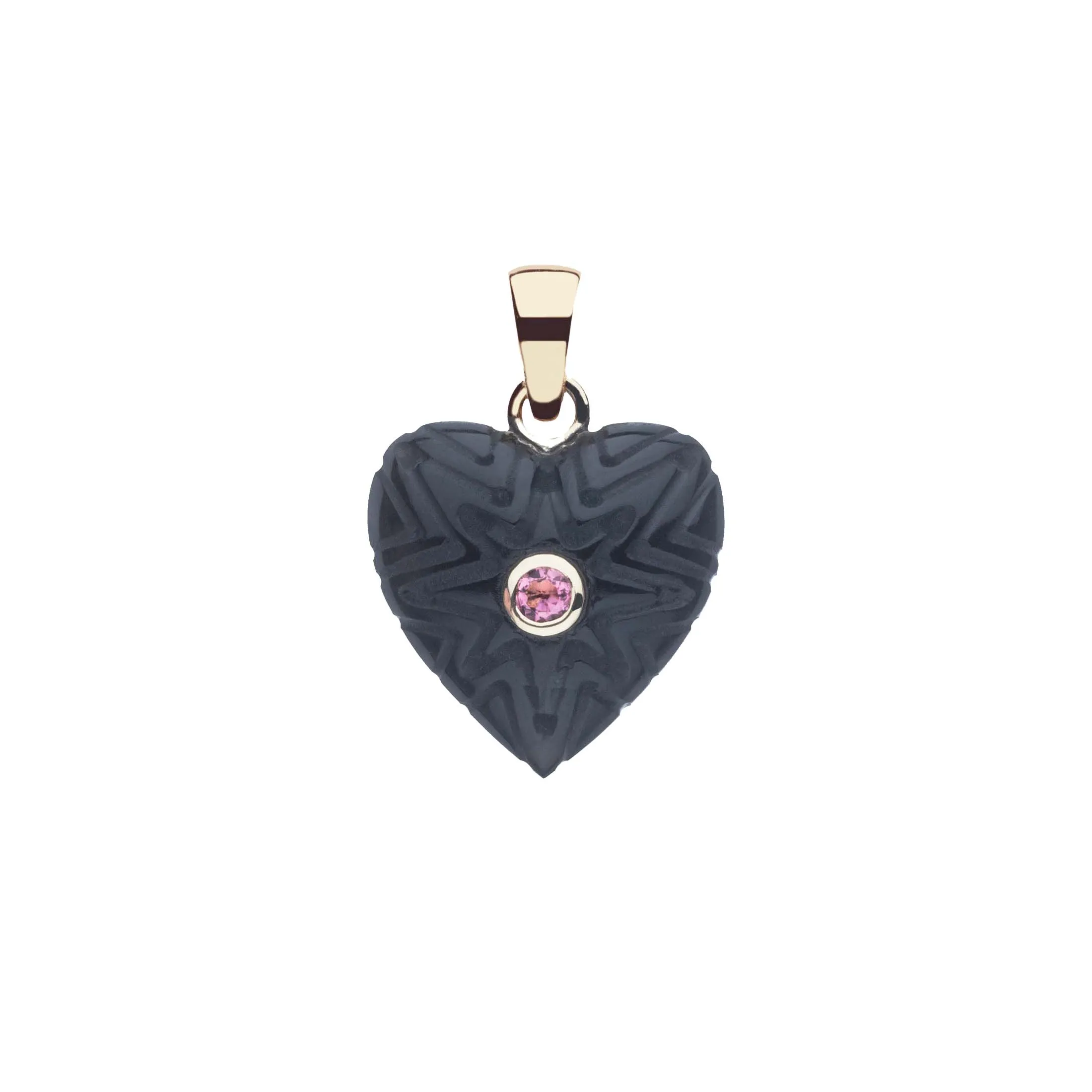 LOVE Starburst Stone Heart Pendant in Onyx