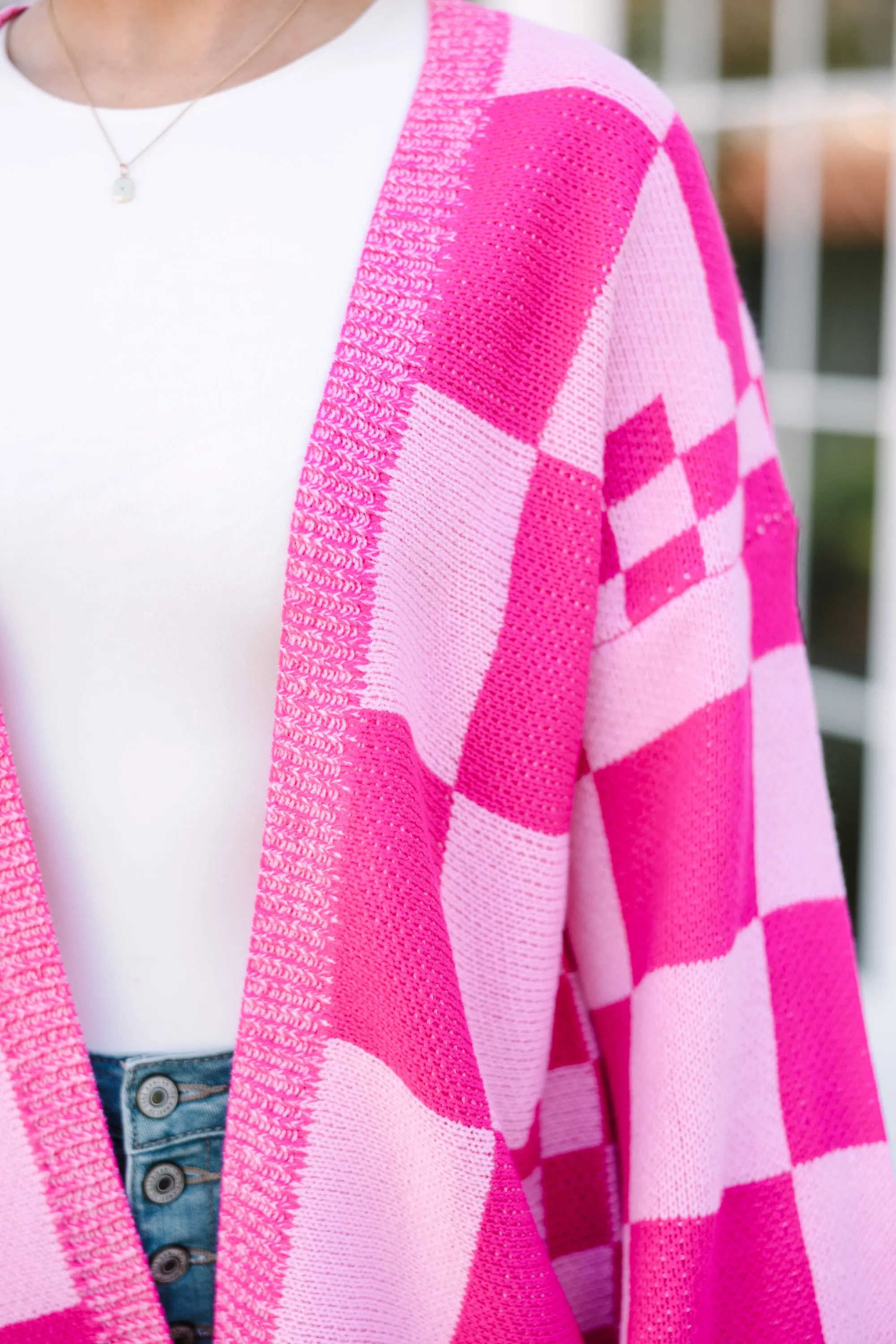 Make Your Day Hot Pink Checkered Cardigan