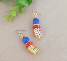 Matte Lapis and Yellow Krobo Earrings