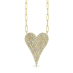 Medium Elongated Pave Heart Paperclip Necklace