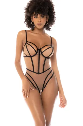 Mesh with Contrasting Linework Underwired Bodysuit