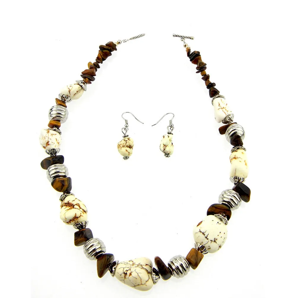 Montana West Brown Beads Short Necklace Set