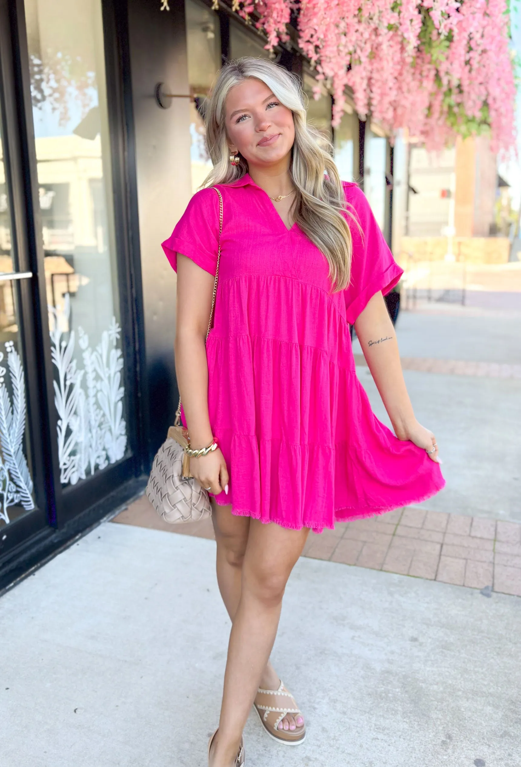 Nikoleta Linen Shirtdress in Hot Pink