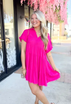 Nikoleta Linen Shirtdress in Hot Pink