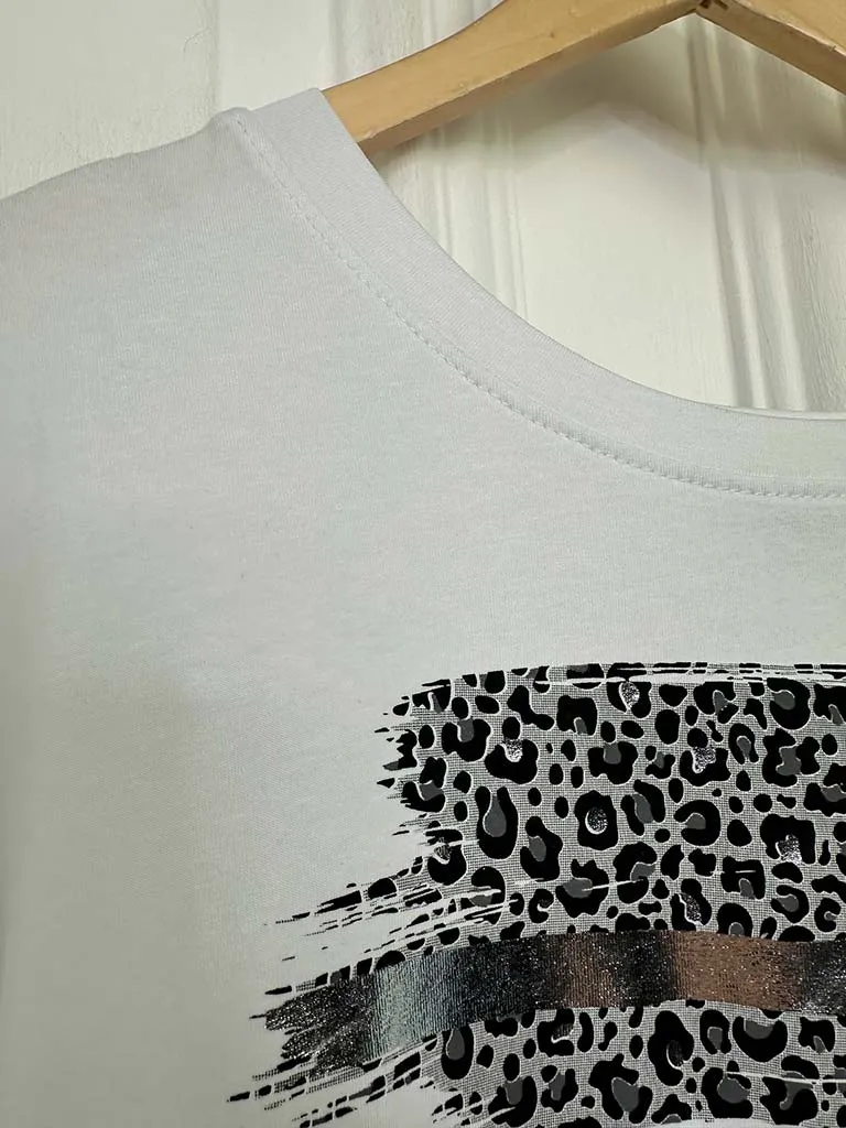 Paint Stroke Animal Print Tee - White & Grey