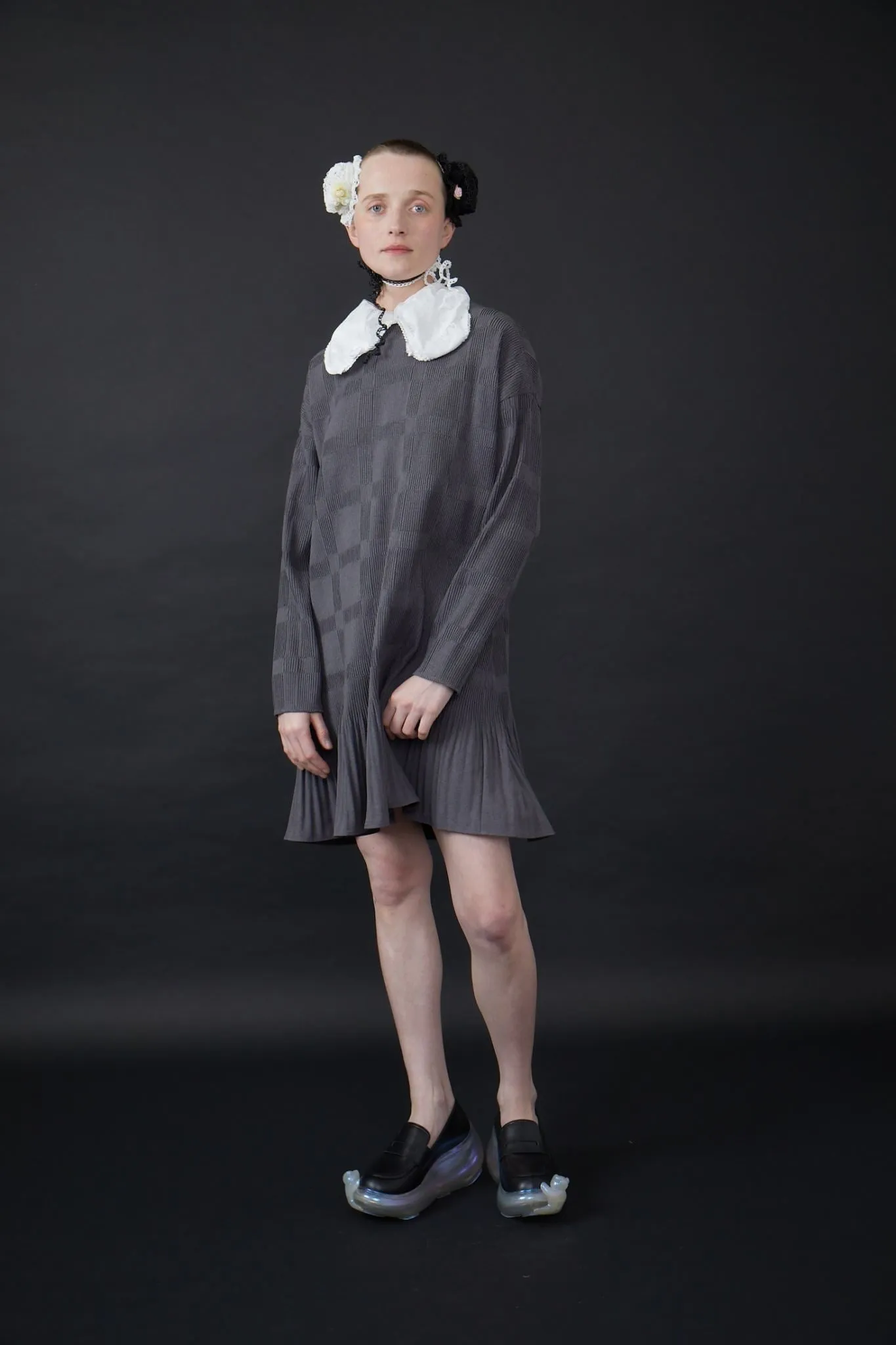 Panty Collar Attach Dress / Gray white