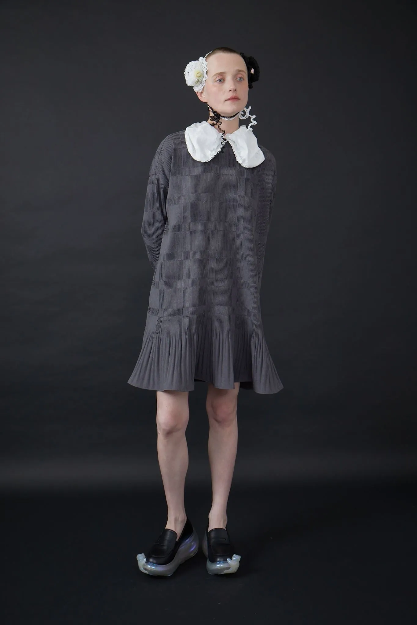 Panty Collar Attach Dress / Gray white