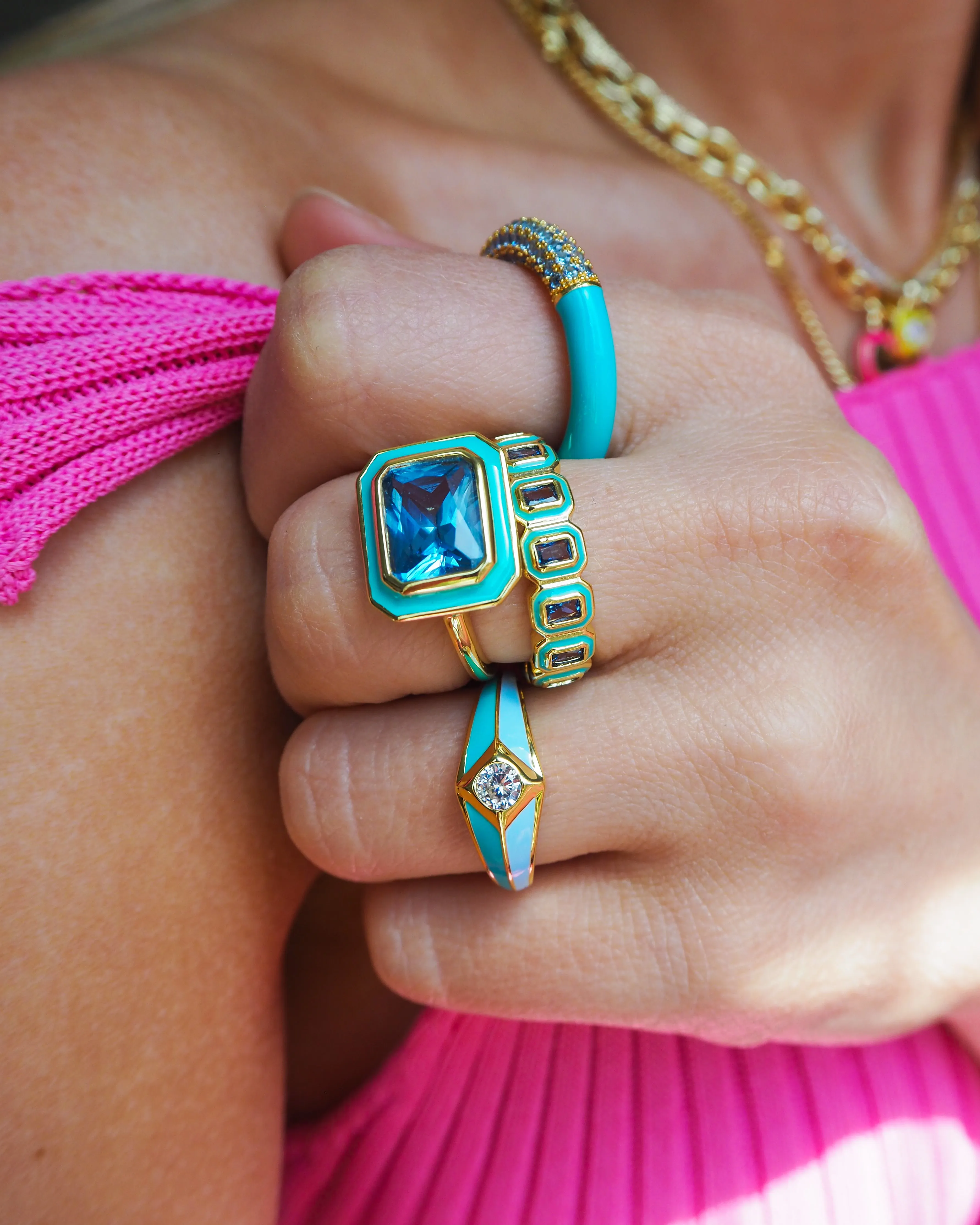 Pave Amalfi Ring- Turquoise- Gold