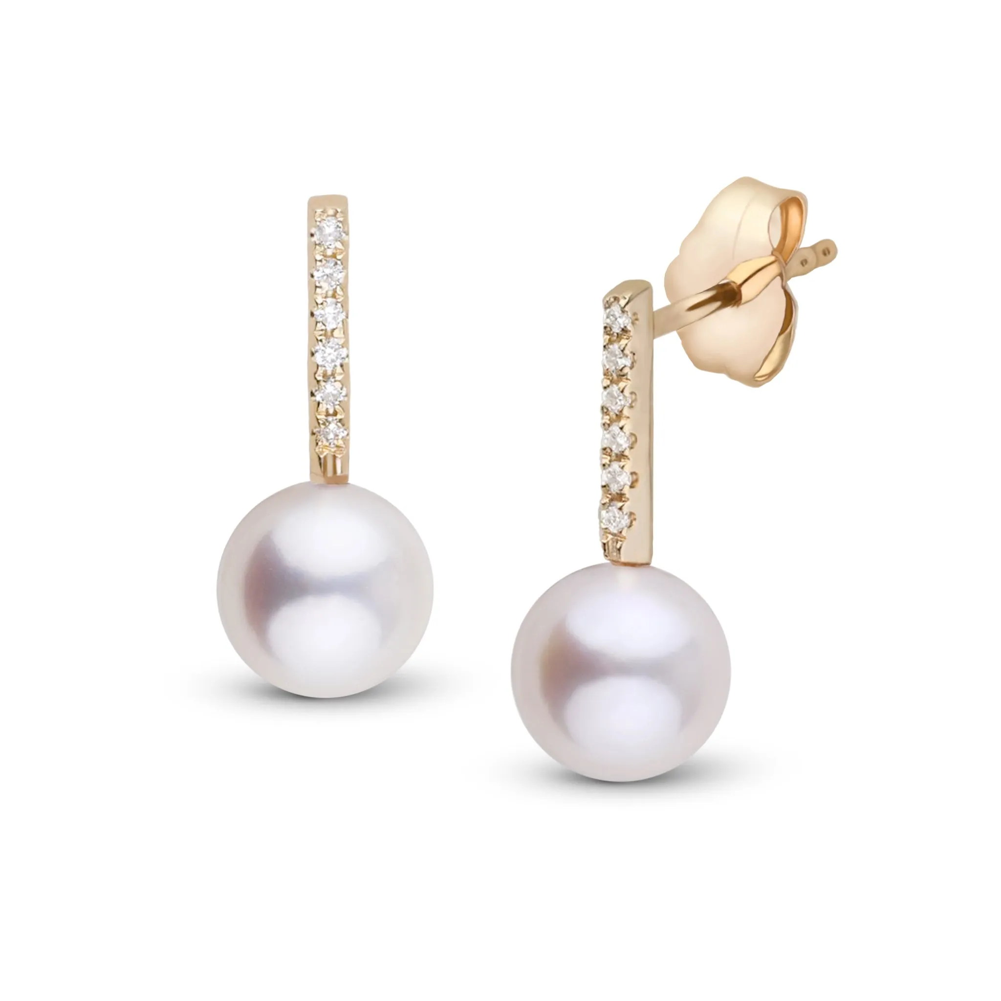 Petite Diamond Bar Collection 6.5-7.0 mm Freshadama Pearl and Diamond Earrings