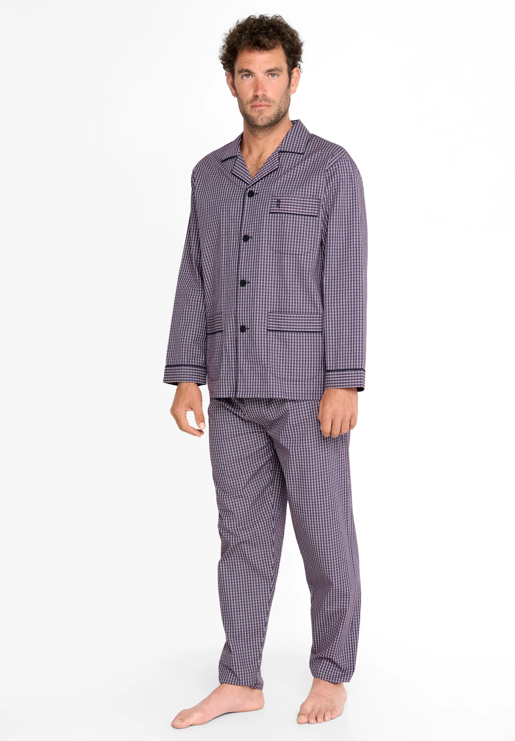 Pijama Hombre Largo Solapa Popelín Cuadros - Azul 2980_39