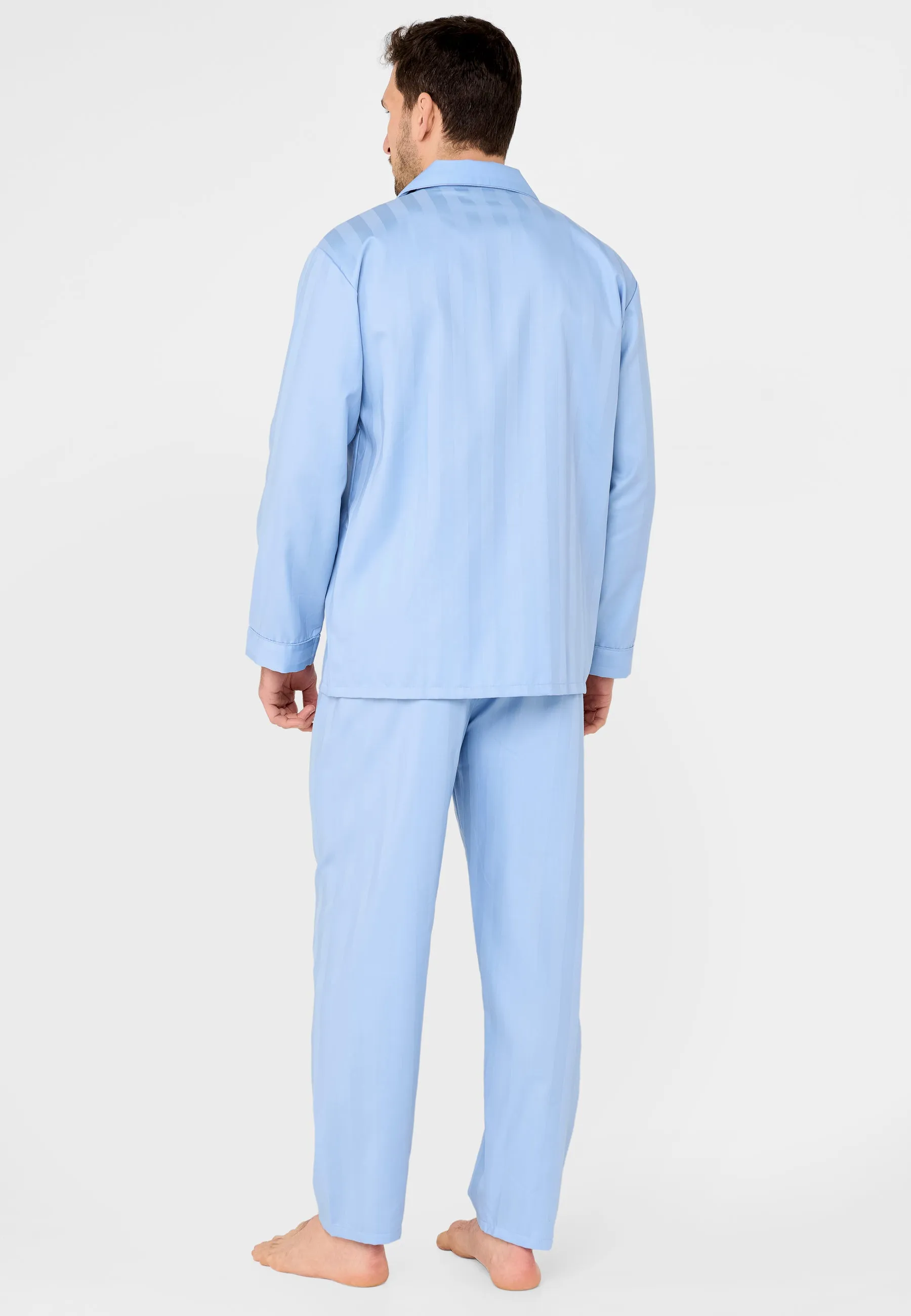 Pijama Hombre Largo Solapa Satén Liso - Azul 1508_30