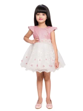 Pink & White Imported Net Simple Design Party Wear Frock For Girls