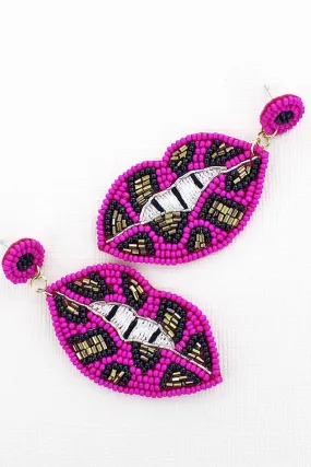 Pink beaded lip earrings