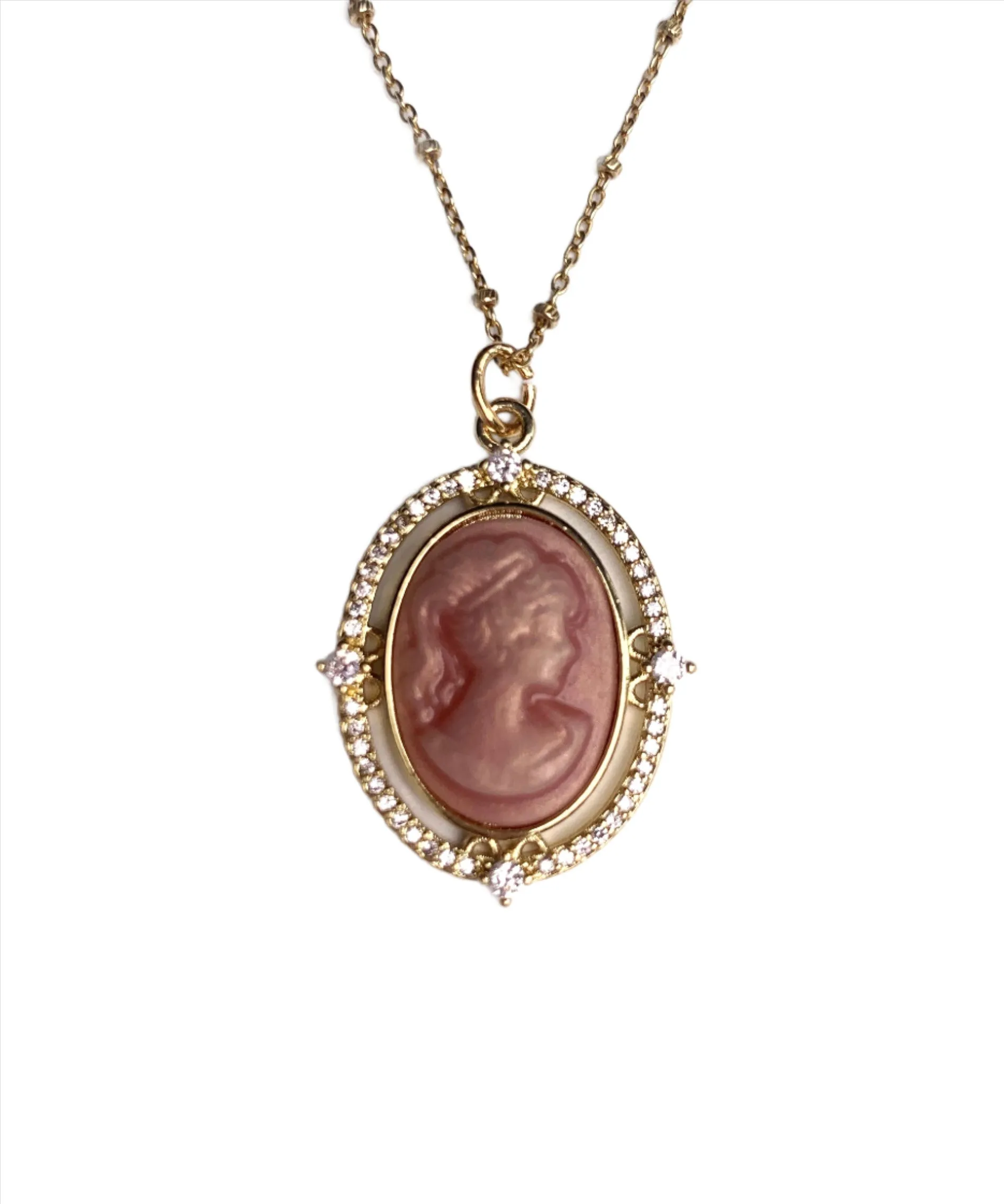 Pink Pavé Cameo Necklace