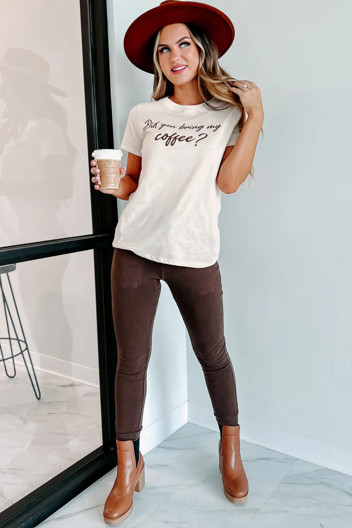 "Did You Bring My Coffee" Graphic Top (Natural)