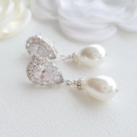 Rose Gold Pearl Drop Earrings-Penelope