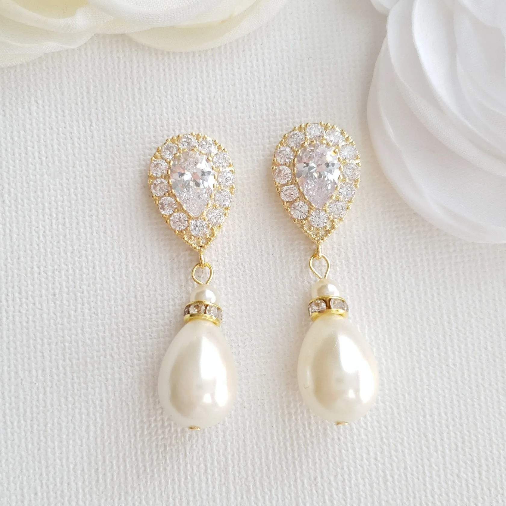 Rose Gold Pearl Drop Earrings-Penelope