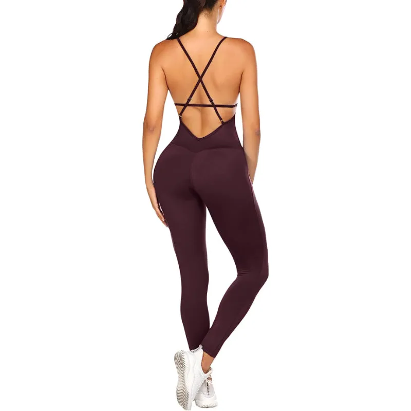 Rose Low Cut Backless Workout Jumpsuit