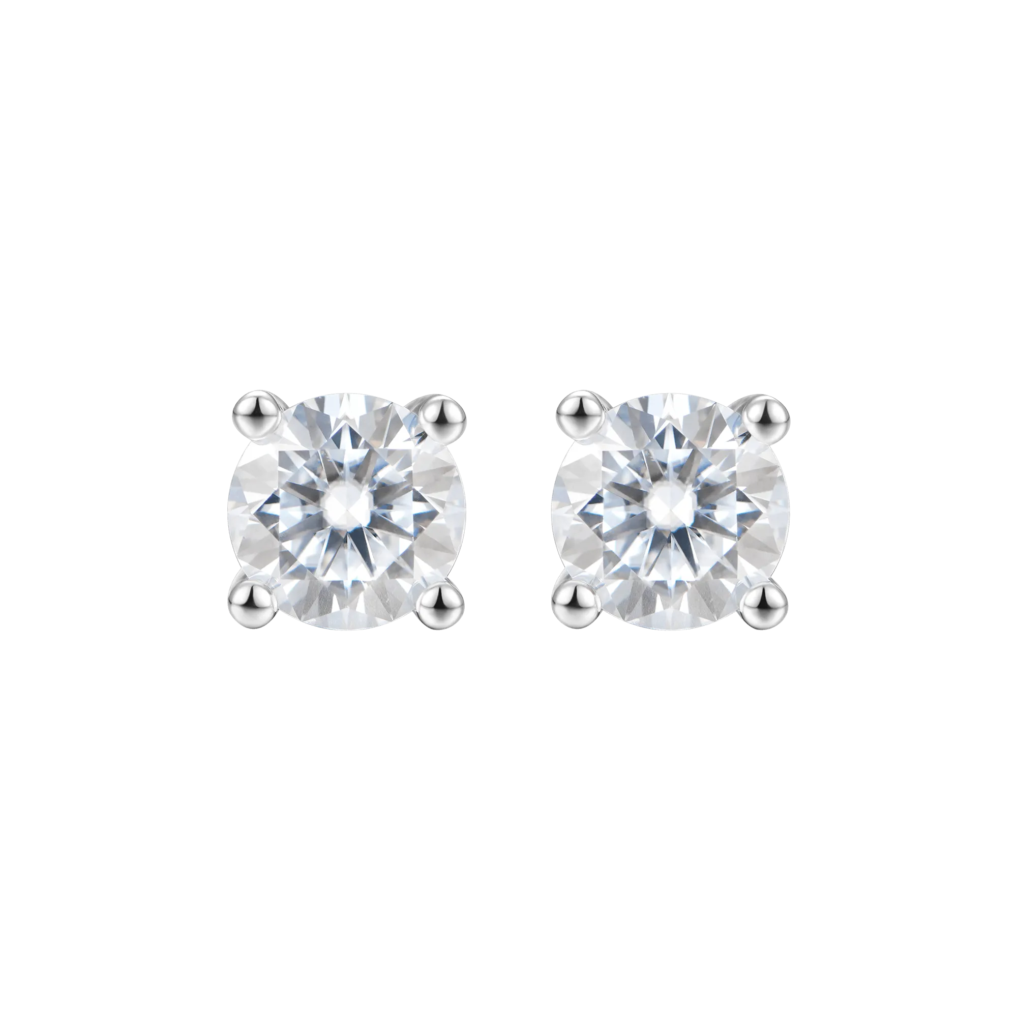 Round Cut Stud Earrings - White Gold