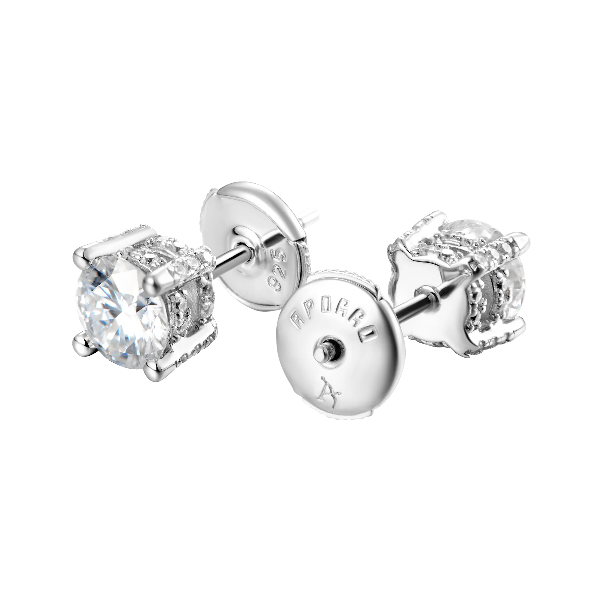 Round Cut Stud Earrings - White Gold