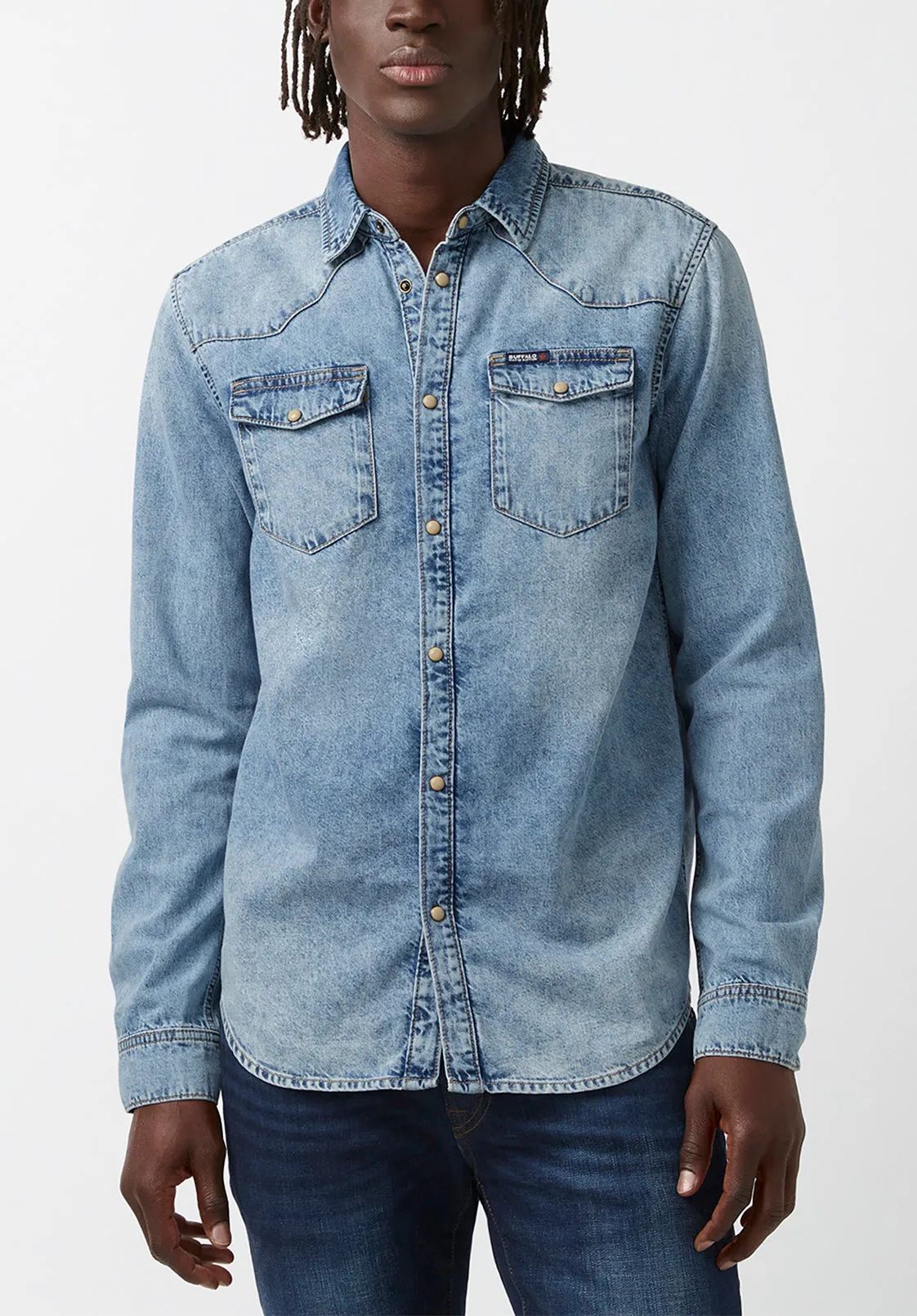 Sheldon Men’s Long-Sleeve Shirt in Light Denim Blue - BM22636