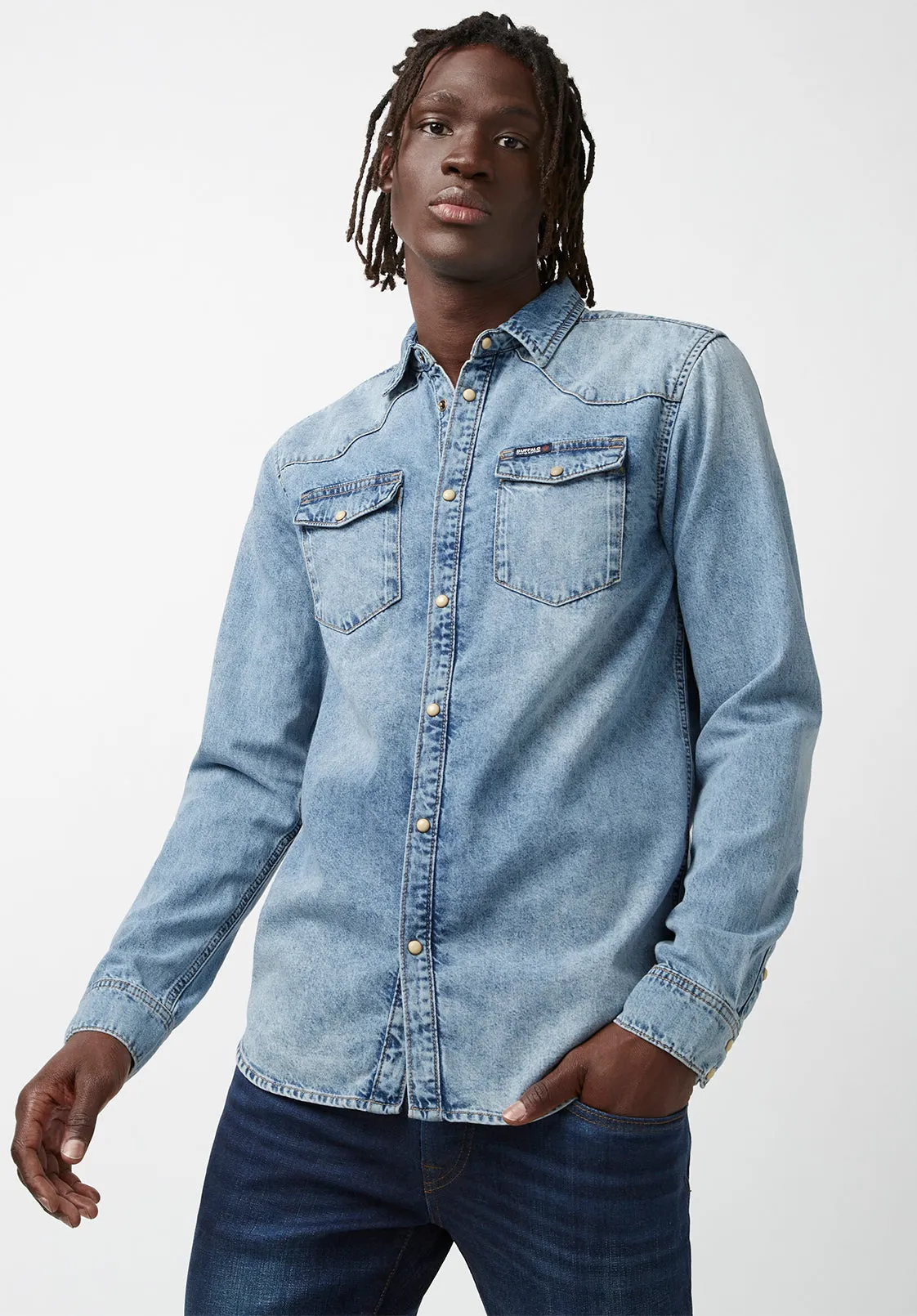 Sheldon Men’s Long-Sleeve Shirt in Light Denim Blue - BM22636