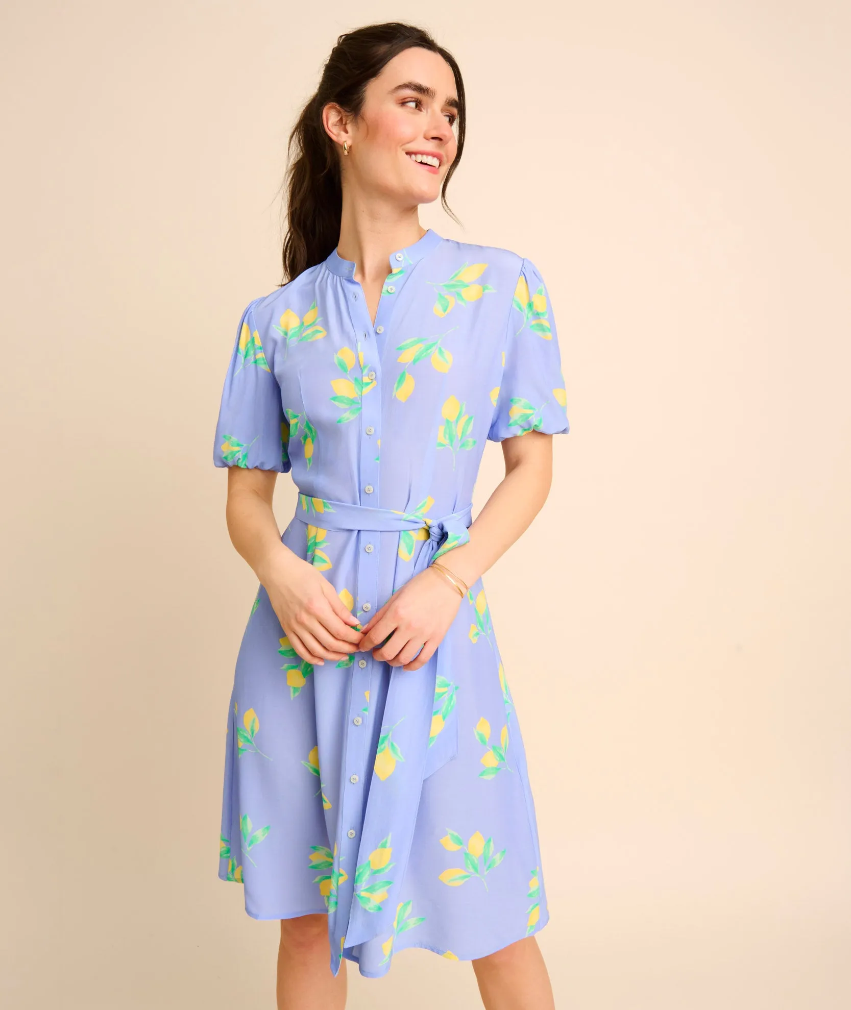 Short Sleeve Lemon Print Midi Alix Dress