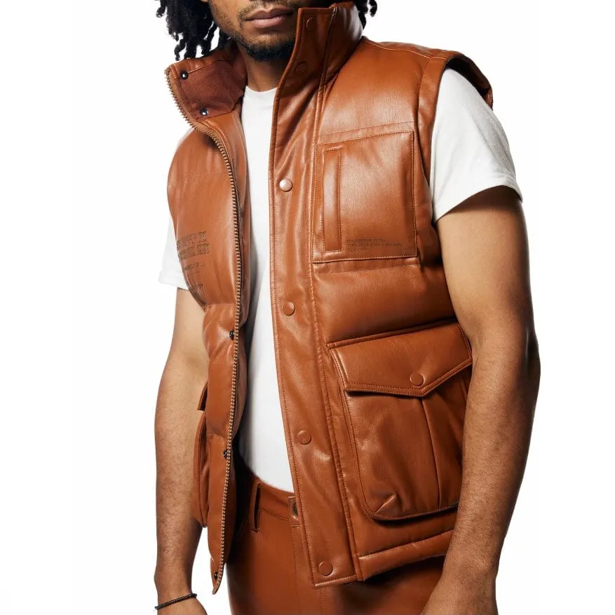 Smoke Rise Utility Vegan Leather Vest (Cognac) WV23685