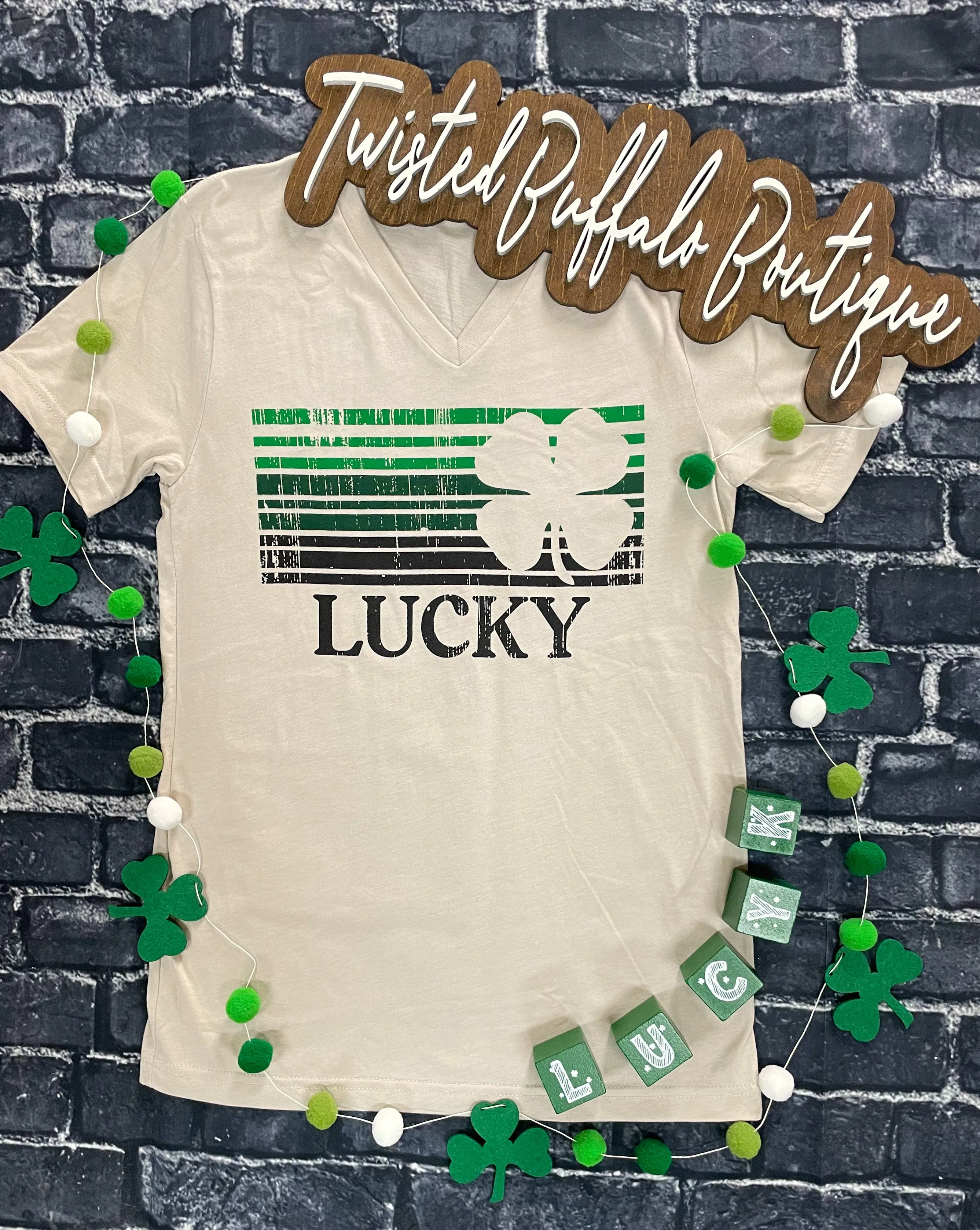 {STRIPES OF LUCK} Heather Cement V-Neck Tee