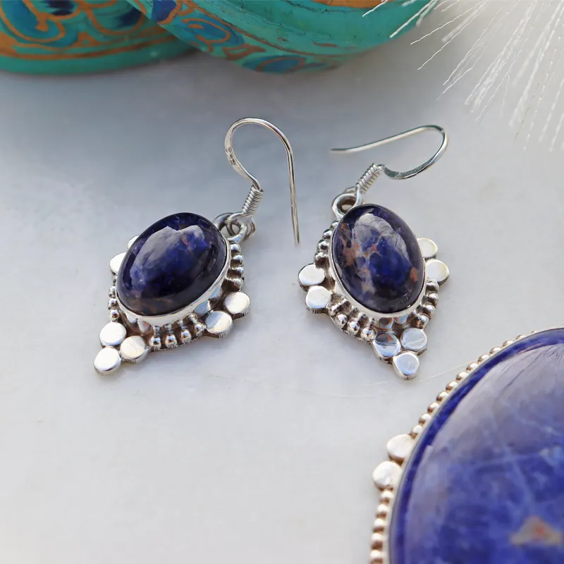 Sunil Sodalite Gemstone Silver Earrings