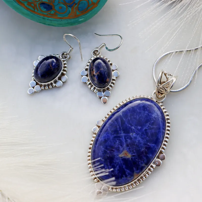 Sunil Sodalite Gemstone Silver Earrings