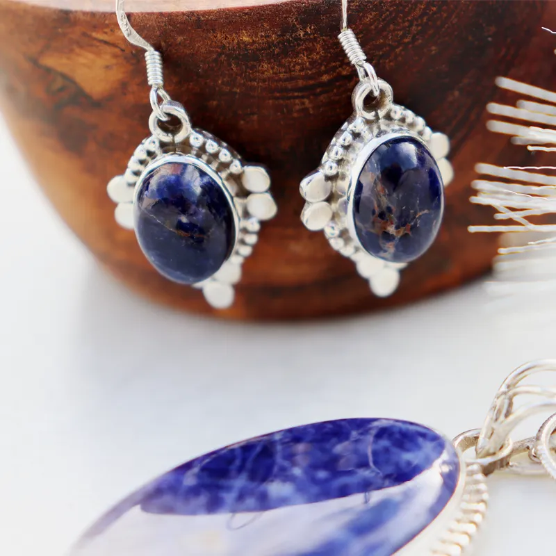 Sunil Sodalite Gemstone Silver Earrings