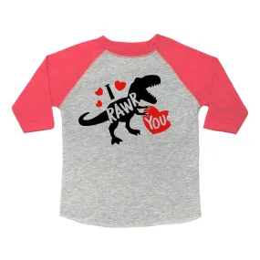 Sweet Wink I Rawr You Valentine's Day 3/4 Raglan Tee