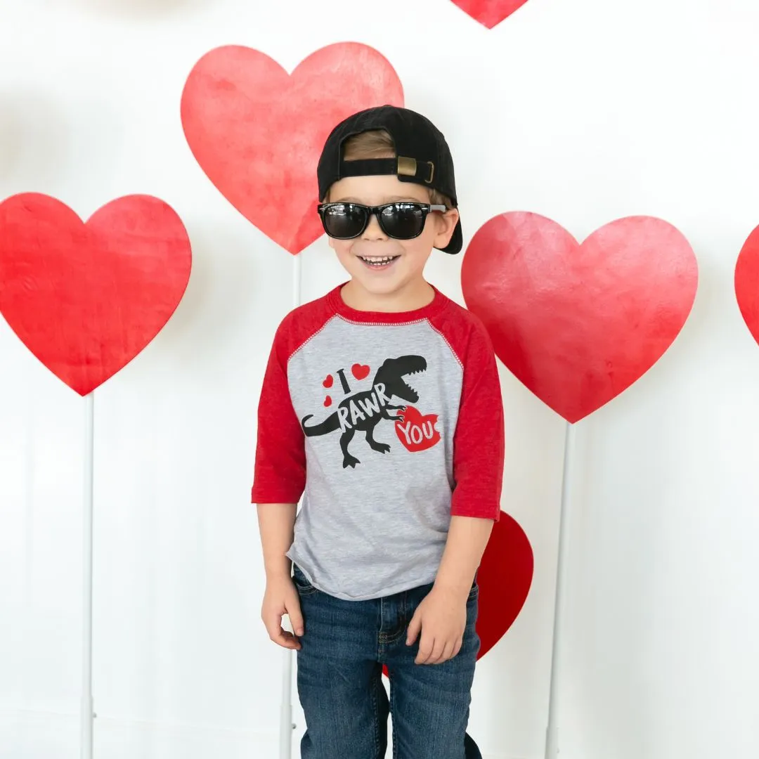 Sweet Wink I Rawr You Valentine's Day 3/4 Raglan Tee