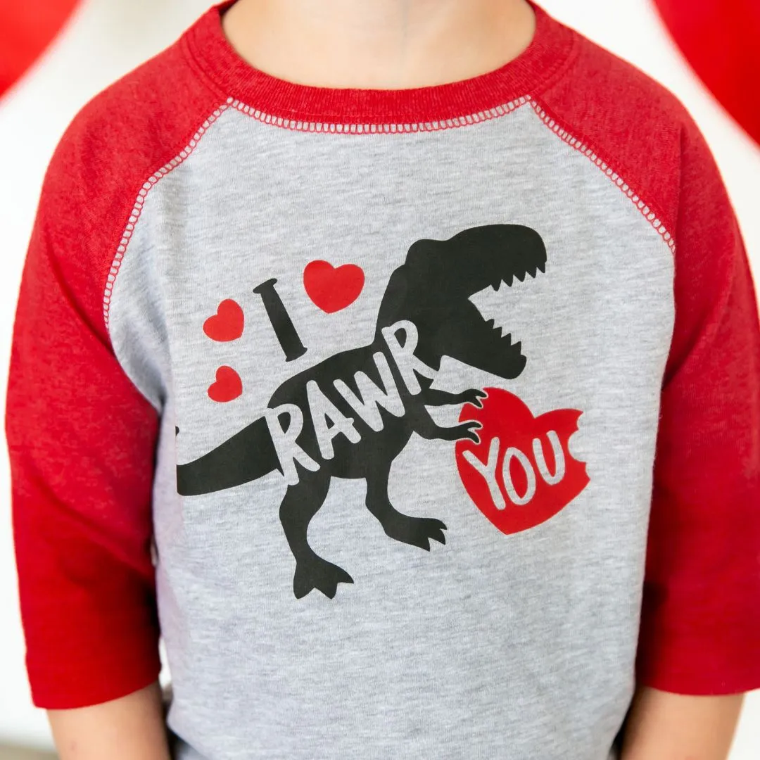 Sweet Wink I Rawr You Valentine's Day 3/4 Raglan Tee