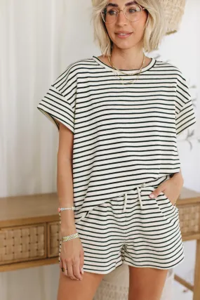 Textured Knit Black and Cream Top and Shorts Stripe Set (S-L)