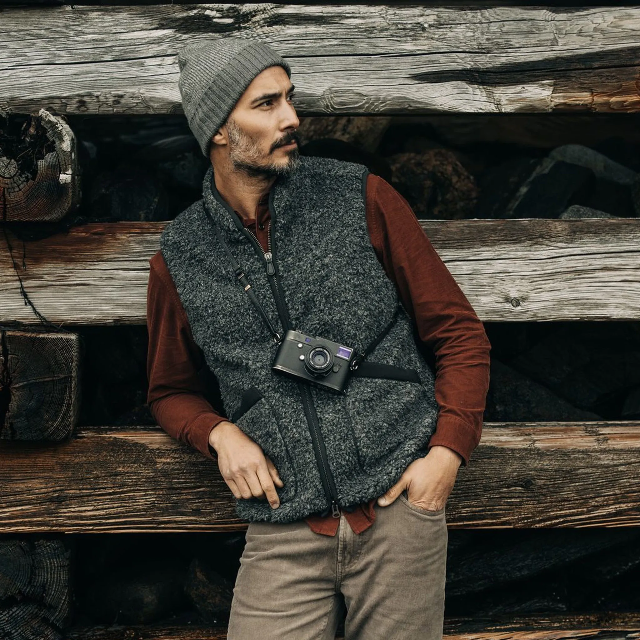 The Port Vest in Coal Marl Boucle Fleece