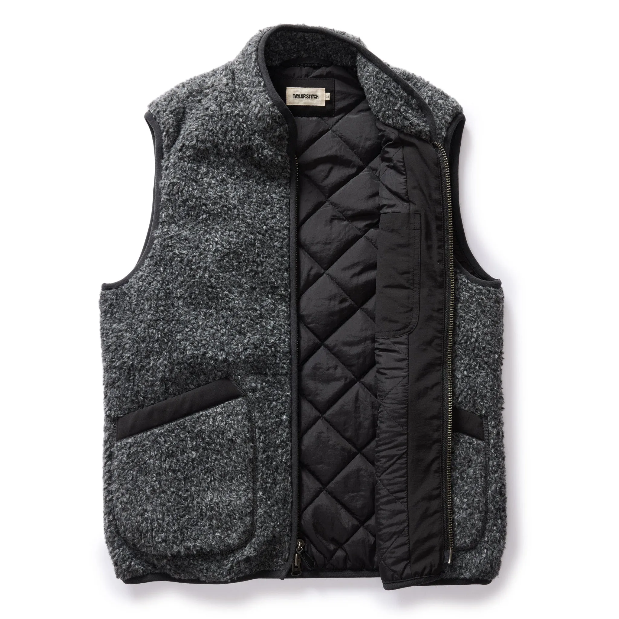 The Port Vest in Coal Marl Boucle Fleece