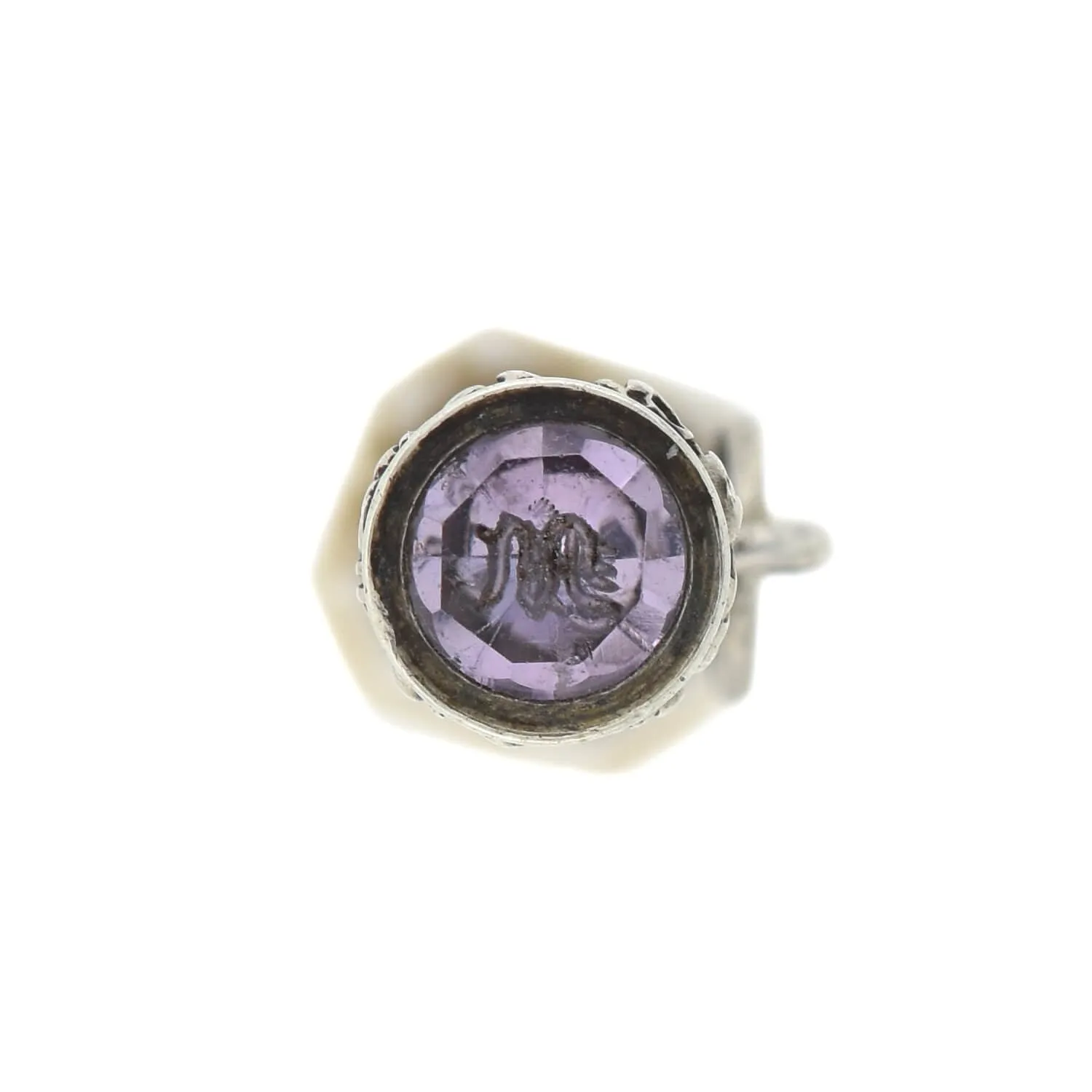 Victorian Sterling Banded Agate   Amethyst "M" Fob