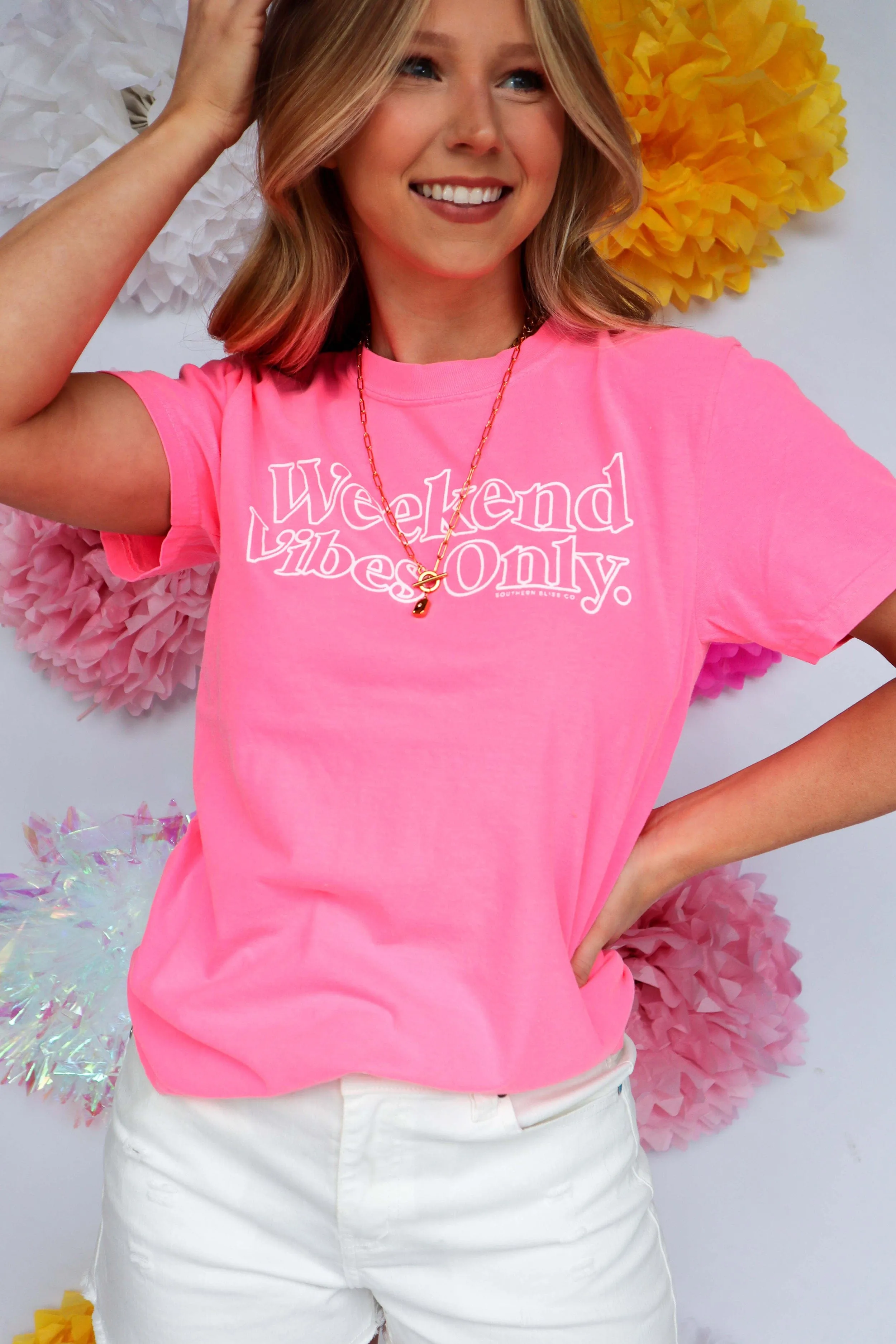 Weekend Vibes Only Hot Pink Tee - PREORDER